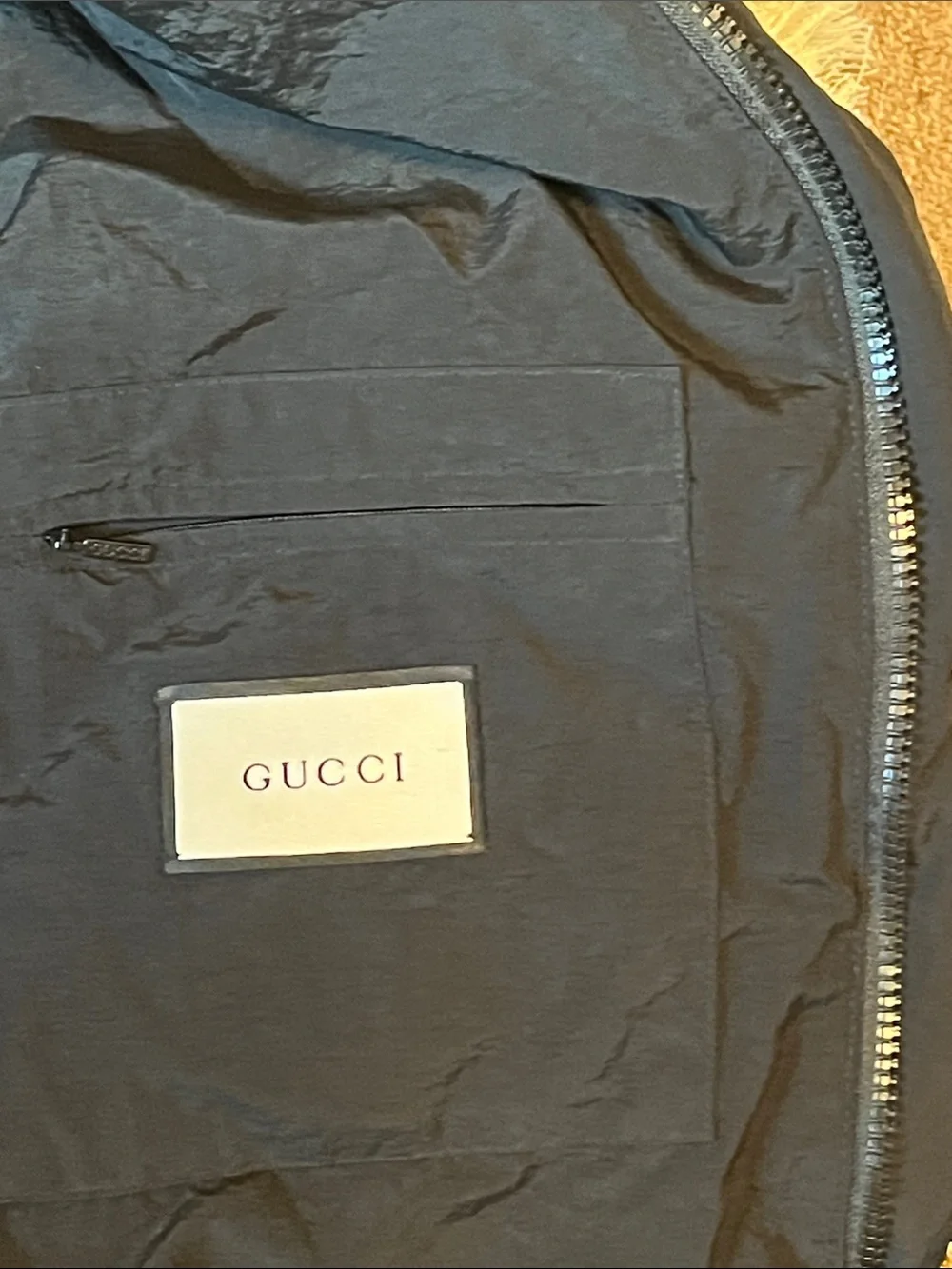 Gucci Black Long Puffer Coat with Red Logo